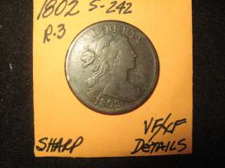 1802 VF/XF DETAILS S 242 R 3 DRAPED BUST LARGE CENT  