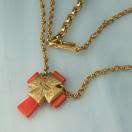 Trifari Orange Cross Vintage Lucite Pendant Necklace  