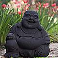 Volcanic Ash Black Happy Buddha Statue (Indonesia 