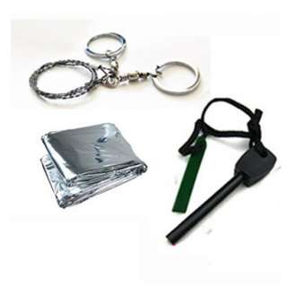   3in1 survival kit wire saw+emergency blanket+fire starter for camping