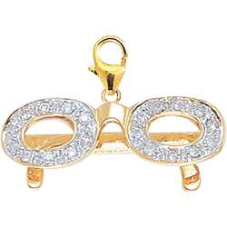 14k Yellow Gold 1/10ct TDW Diamond Glasses Charm  