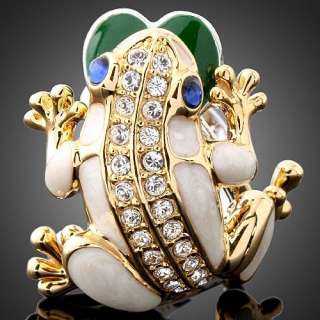 ARINNA Cute Frog Swarovski Crystal WGP Cocktail Ring  