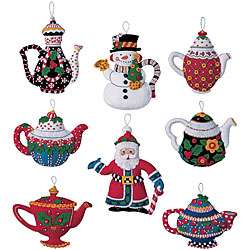 Christmas Tea Pots Ornaments Felt Applique Kit (Set of 8)   