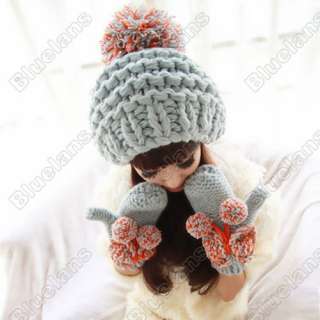 Cute Girl Women Winter Warm Wool Hat Magic Big Ball Hit Color Doll Cap 