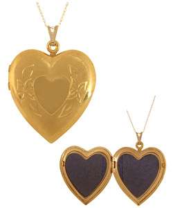 10k Gold Large Engraved Heart Locket Necklace  