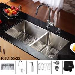   Stainless Steel Undermount Kitchen Sink, Chrome Faucet/ Dispenser