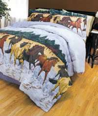 Wild Horses 4 Piece Bedding Set Reversible Comforter, Bedskirt & 2 