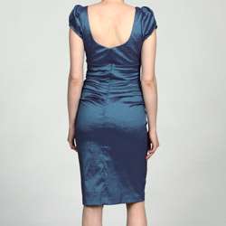Fashions Womens Steel Blue Ruched Puff sleeve Dress   