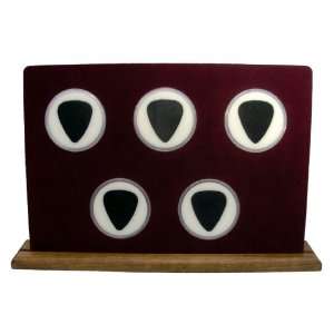 Wood Display Stand For Five(5) Guitar Picks   Burgundy/White   Made In 