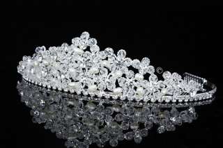 Bridal Wedding Crystal Rhinestone Pearl Prom Crown Tiara V714  