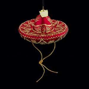   Blown Red Mexican Sombreros Christmas Ornaments 3