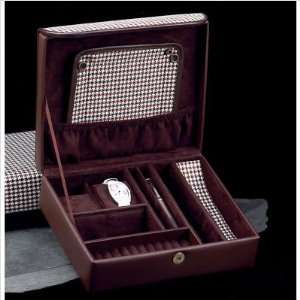 Bey Berk BB615 Mens Jewelry Box in Brown Leather and Two Tone Fabric 
