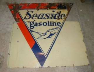 Old Seaside Gasoline Diecut Porcelain Sign w Seagull CA Two Piece 