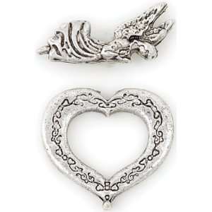   Moon Manor House Metal Toggle Clasps, Heart/Angel, Ant. Silver, 8/Pkg