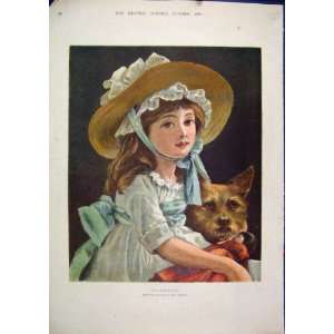   1882 Beautiful Little Girl Hat Small Dog Doll Colour