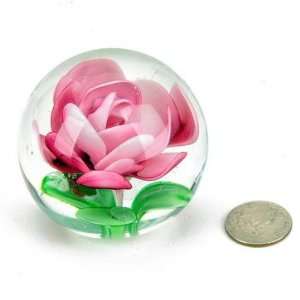    Hand Glass Art Pink Flower Paperweight PW 6040
