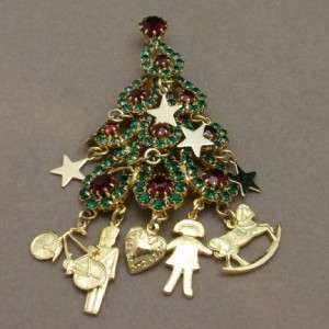 Christmas Tree Pin Charms Toys Rhinestones Kirks Folly Brooch Xmas 