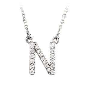    Diamond Initial Necklace in 14 Karat White Gold, Letter N Jewelry