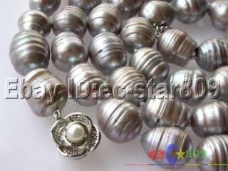 34 18MM GRAY RICE FRESHWATER CULTURED PEARL NECKLACE  