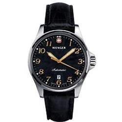 Wenger Terragraph Automatic Black Leather Watch  