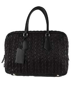 Prada Large Black Leather Chevron Handbag  