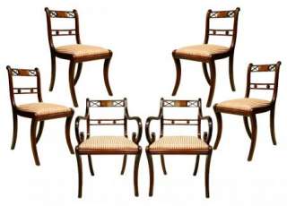Set of Six Regency style Mahogany Dining Chairs with Inlaid Maple,c 