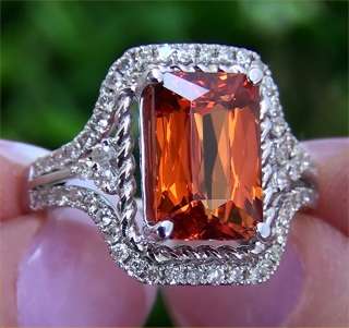   Spessartite Garnet Diamond Vintage Ring 14k White Gold GEM  