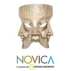 Handcrafted Hibiscus Wood Hindu Divine Trinity Mask (Indonesia 