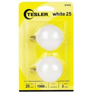  25 Watt 2 Pack G16 1/2 White Candelabra Light Bulbs