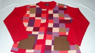 Sarah Spencer cardigan sweater size M medium red purple checks all 