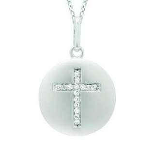 Diamond Cross Disc Pendant Necklace 14k White Gold  