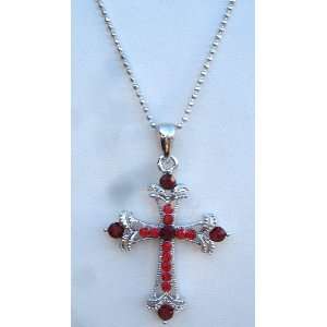    Hypoallergenic Red Austrian Crystals Cross Necklace Jewelry