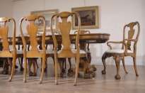 Georgian Walnut Dining Table & 10 Queen Anne Chair Set  