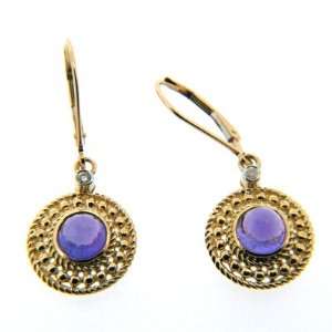  1.68 CT Amethyst Earrings with Diamonds   14kt Yellow Gold 
