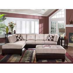 Tufted Tan Sectional Sofa and Large Ottoman  