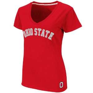 Ohio State Buckeyes Ladies Cheer Premium V Neck T Shirt   Scarlet 
