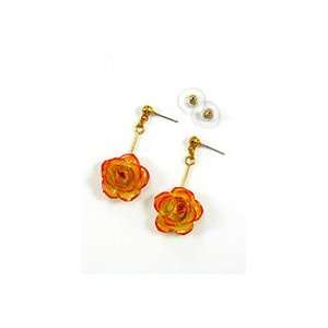  REAL FLOWER Yellow Red Rose Earrings dipped in lacquer 