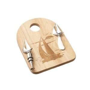 Sailboat Cutting Board With Spreader&Stopper Wood Zinc Alloy 