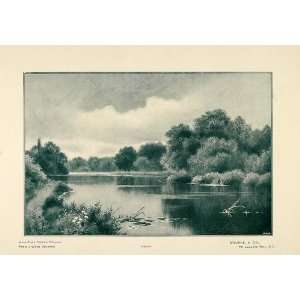   River Landscape Wash Drawing   Original Halftone Print