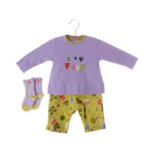   *Champ D Amour* Lavender L/S Top With Lime Pants And Socks Baby