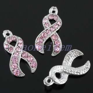 Crystal Rhinestone Pink Ribbon Breast Cancer AWARENESS Pendant Beads 