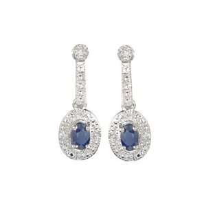  0.87 Ct Sapphire & Diamond 14K White Gold Earrings New 