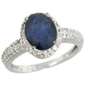 14k White Gold ( 9x7 mm ) Halo Engagement Blue Sapphire Ring w/ 0.151 