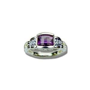  0.03 Cts Diamond & Amethyst Womens Ring in 14K Yellow Gold 