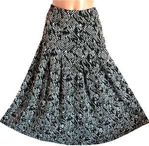 Womens Plus Size Long Full Length Maxi Skirt Gypsy Boho Black Print 1X 