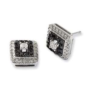  Sterling Silver Black and White Diamond Square Post 