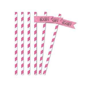 Classic Chic Baby Pink Partyware   Straw Flags