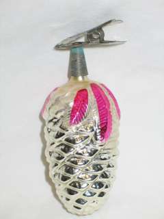 Antique Glass Clip On Pink Pinecone Christmas Ornament  