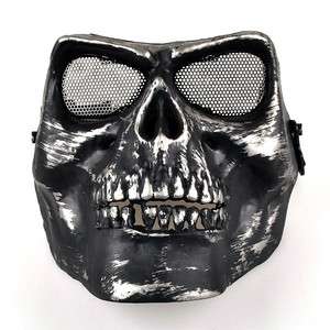 Silver/Black Death Skull Airsoft Full Face Protect Mask  
