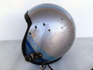 1960s vintage fighter jet pilot helmet silver blue stripes description 